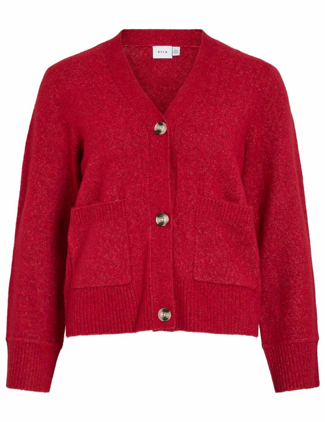 Cárdigan Vila Miraz rojo punto cuello pico de mujer