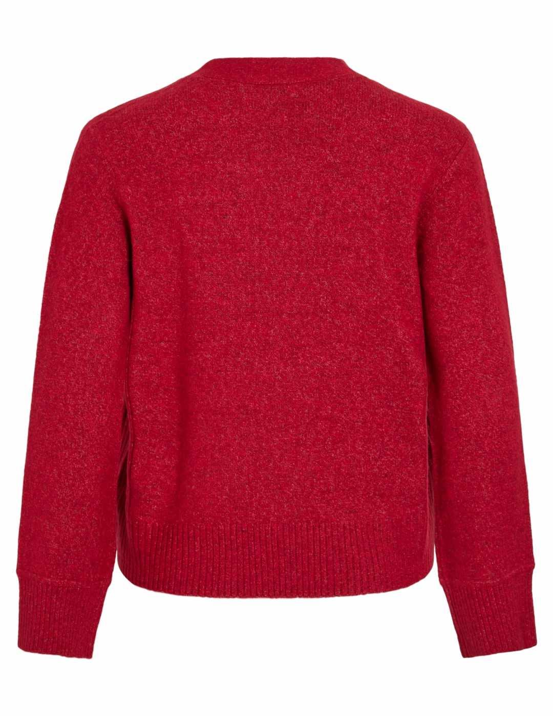 Cárdigan Vila Miraz rojo punto cuello pico de mujer
