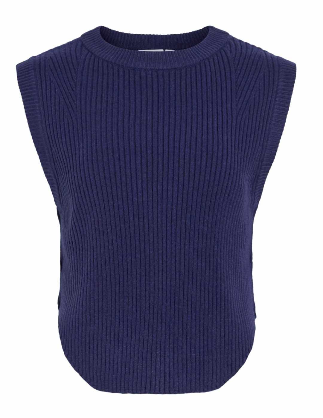 Suéter Vila Bashy azul sin mangas de punto para mujer