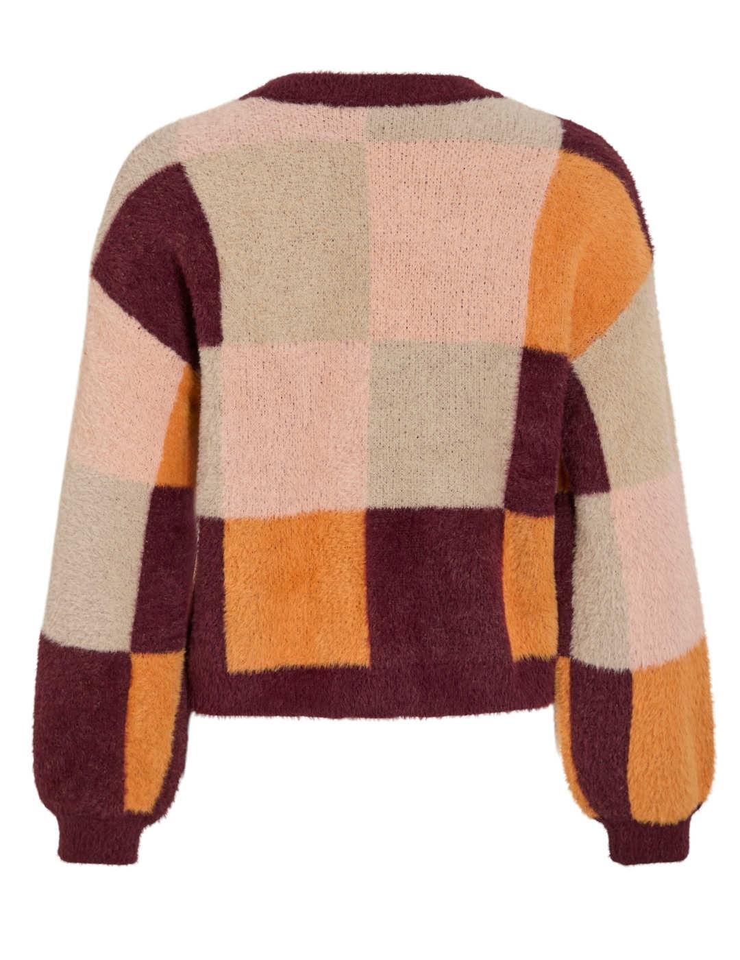 Jersey Vila Hallo beige granate cuadros para mujer