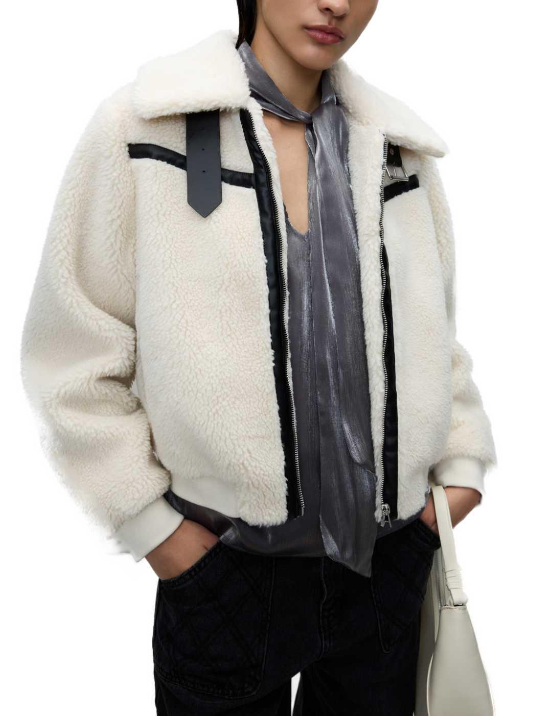 Chaqueta Vila Tedina beige borreguito oversize para mujer