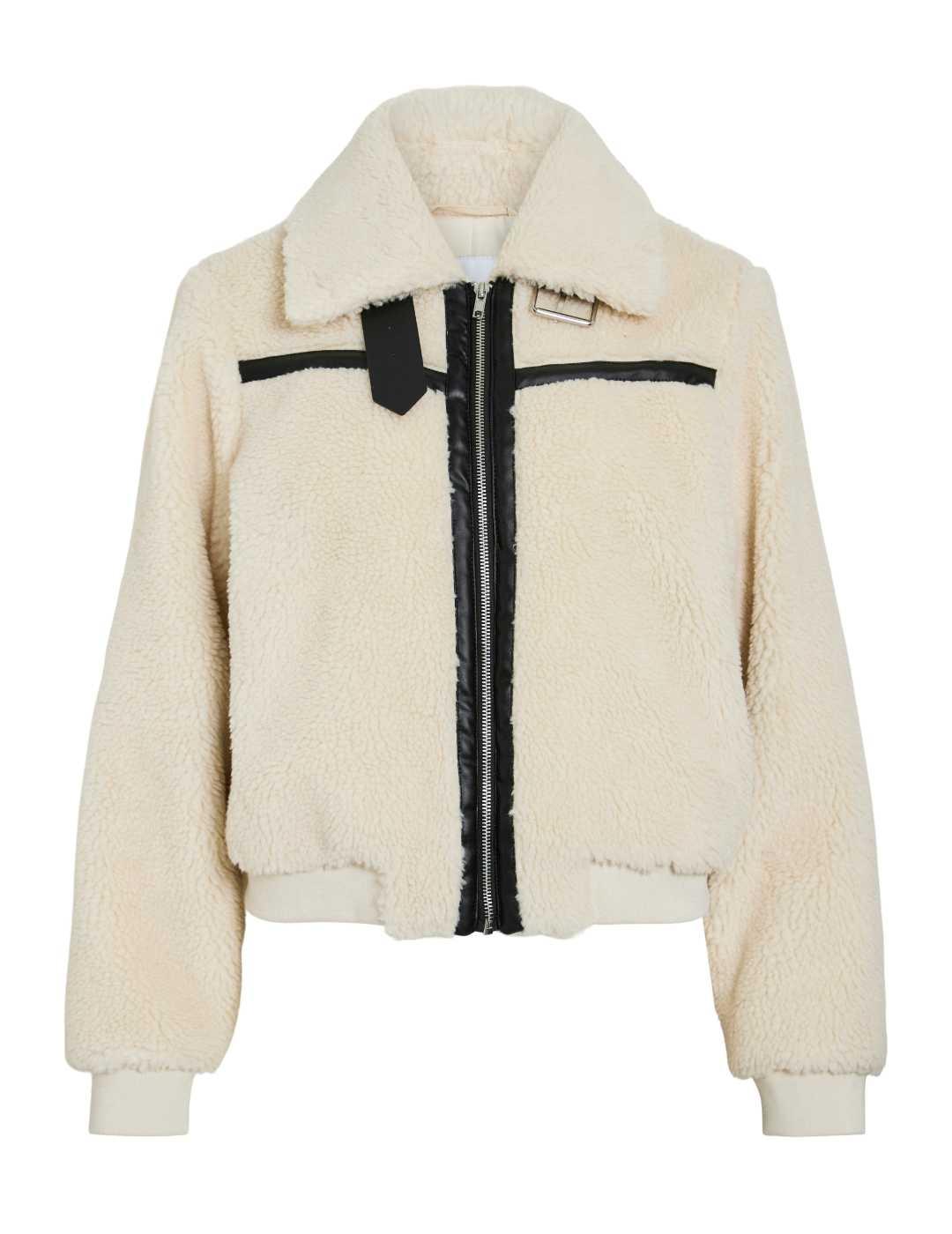 Chaqueta Vila Tedina beige borreguito oversize para mujer