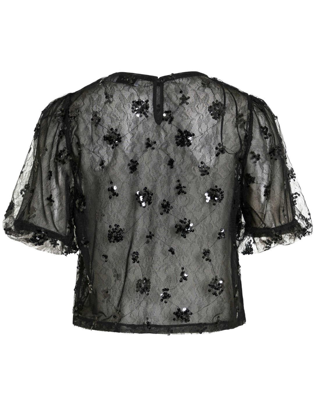 Camiseta Vila Ada negro transparencias manga corta de mujer