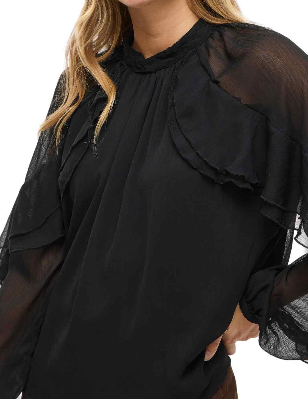 Blusa Vila Binna negra transparencias mangas para mujer