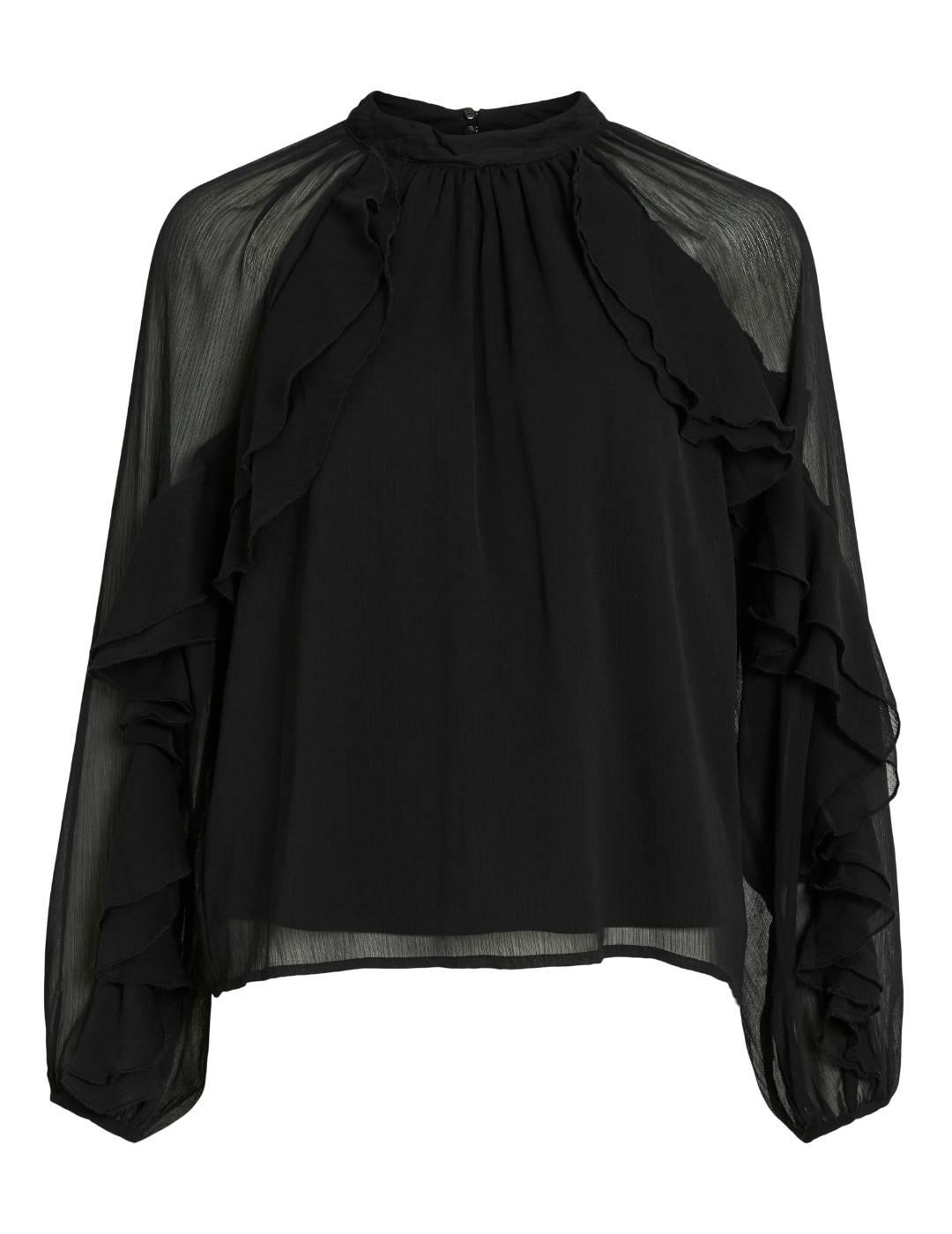 Blusa Vila Binna negra transparencias mangas para mujer