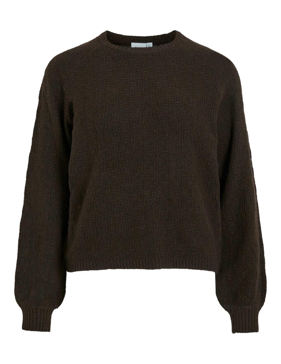 Jersey Vila Vilas marrón punto manga abullonada para mujer