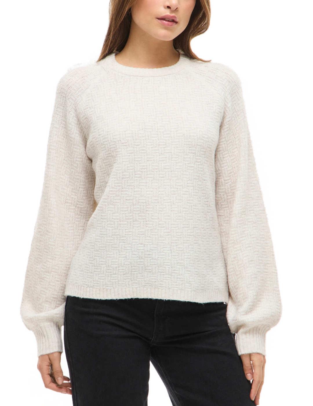 Jersey Vila beige punto manga abullonada para mujer