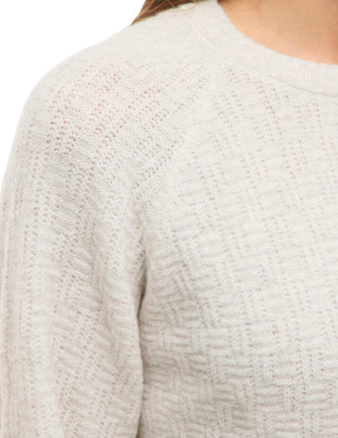 Jersey Vila beige punto manga abullonada para mujer