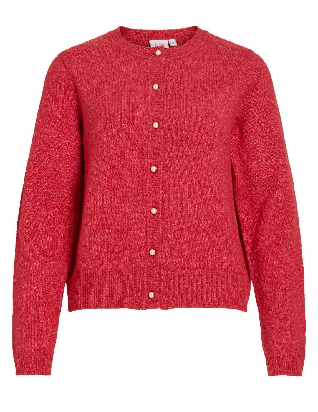 Cárdigan Vila Salsa coral punto manga larga de mujer