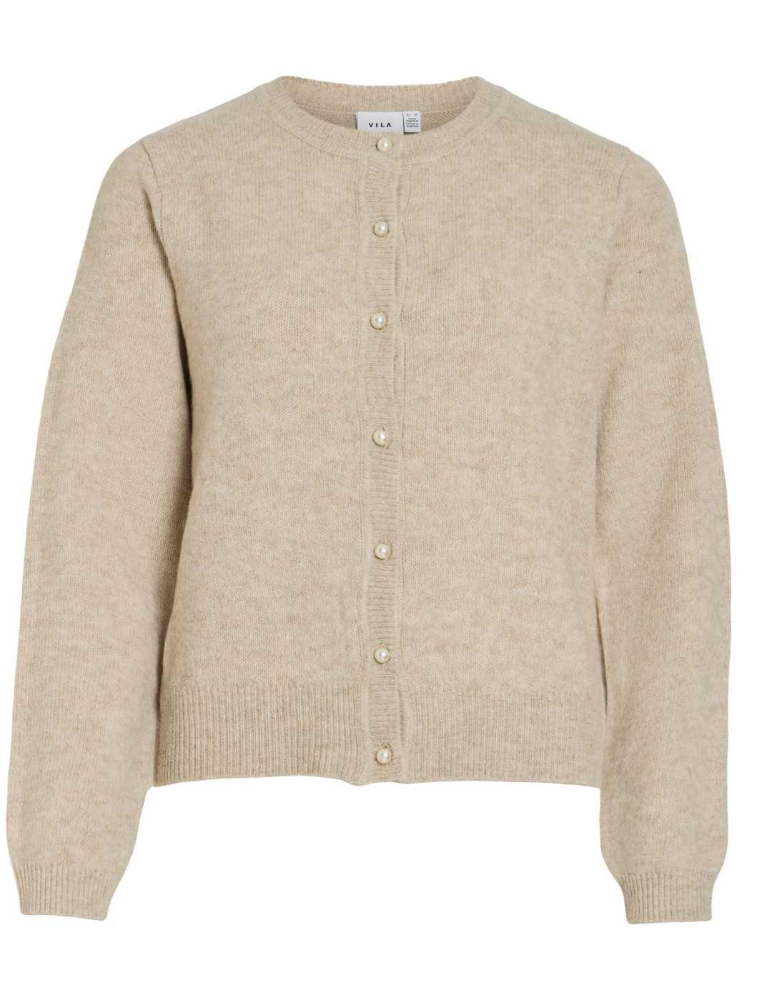 Cárdigan Vila Salsa beige punto manga larga de mujer