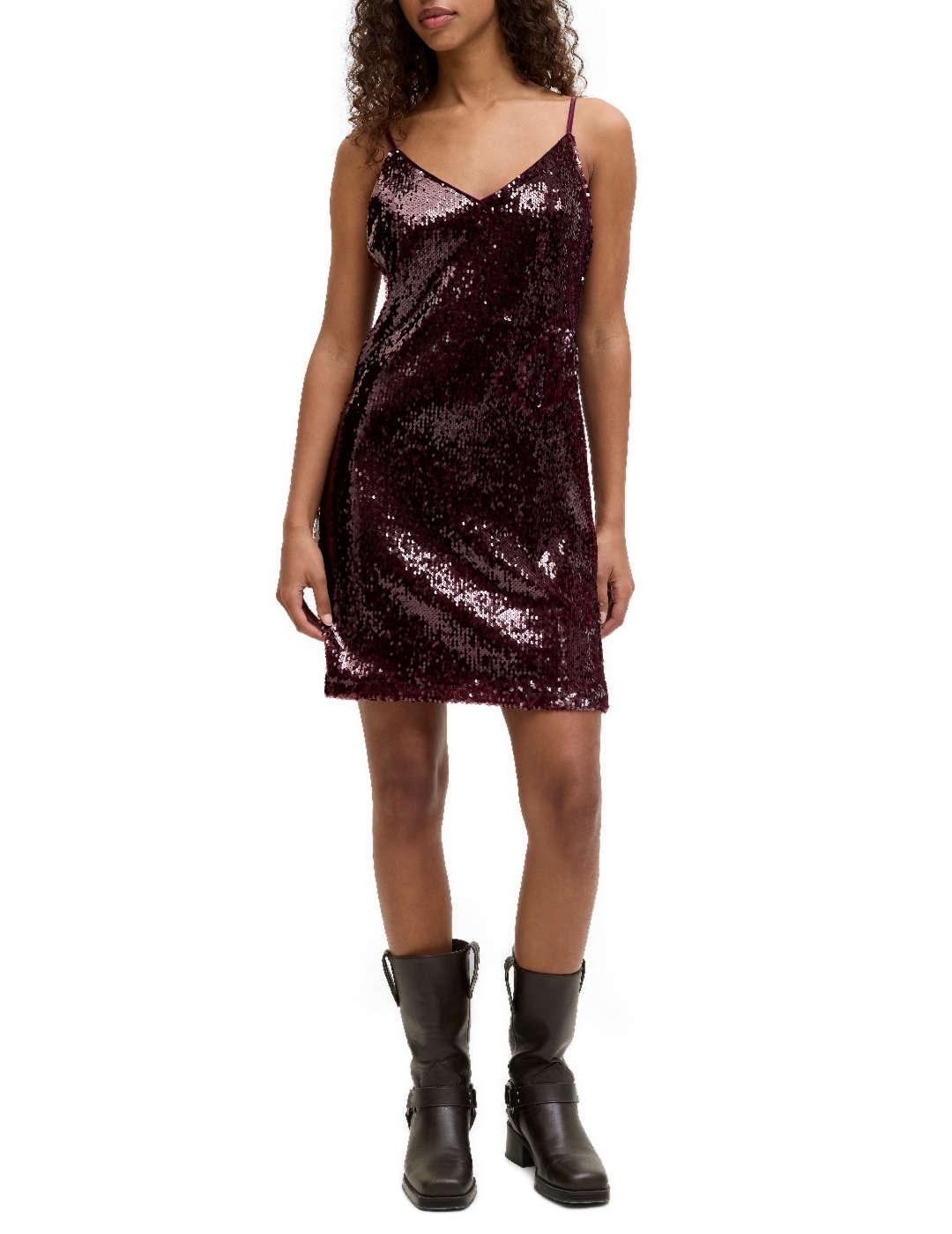 Vestido JJXX Sia granate lentejuelas corto para mujer