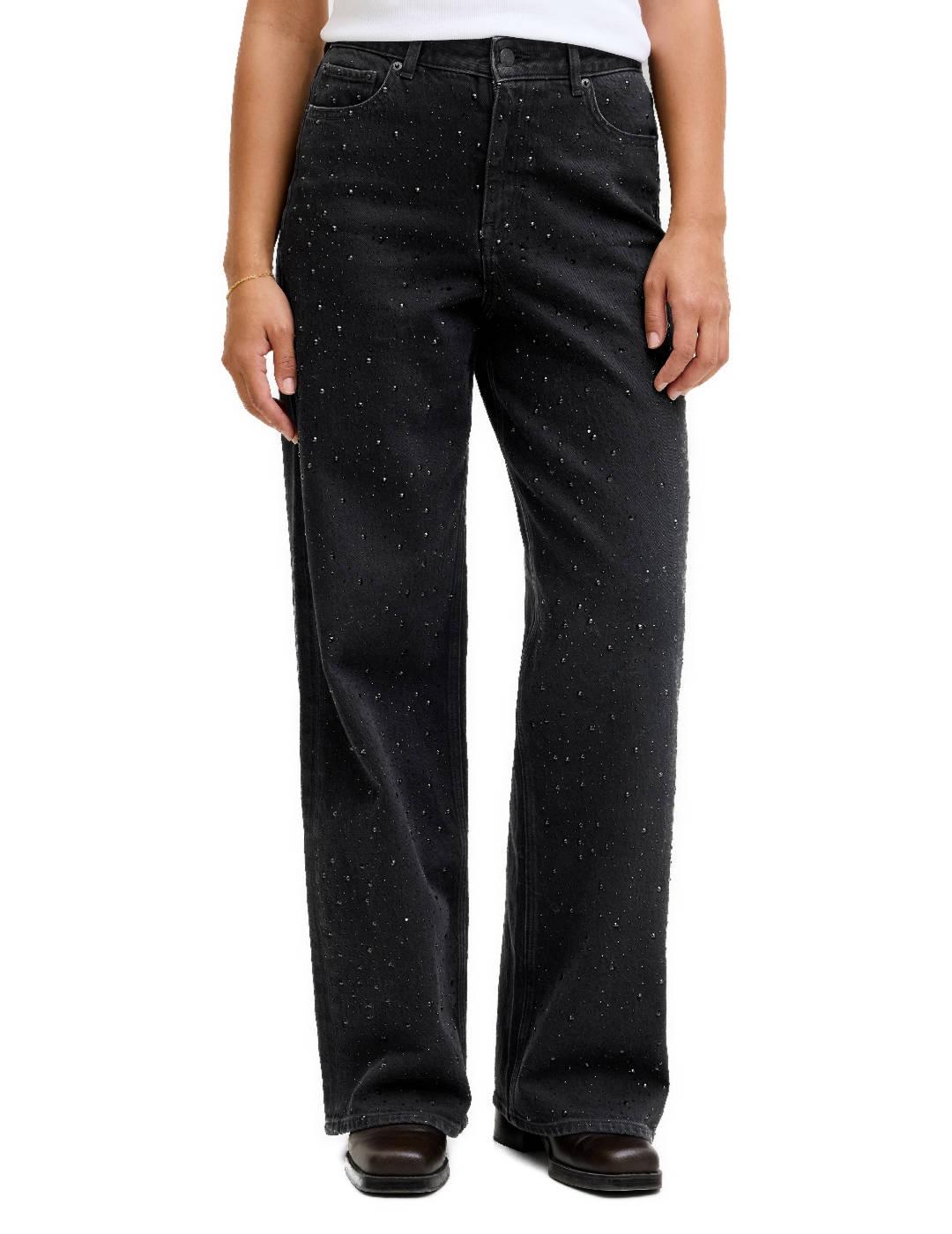 Pantalón JJXX Tokyo negro detalle strass para mujer