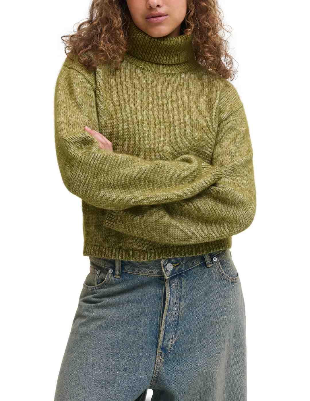 Jersey JJXX Rosanna verde punto cuello alto para mujer