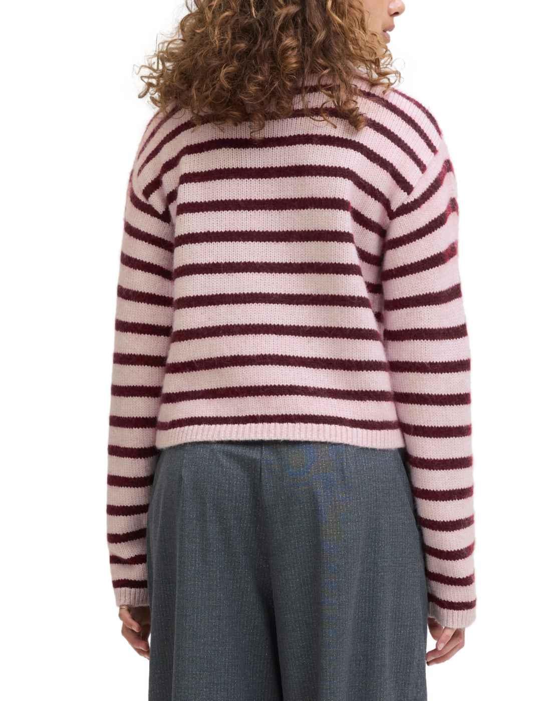 Jersey JJXX Rosanna granate rosa rayas cuello alto de mujer