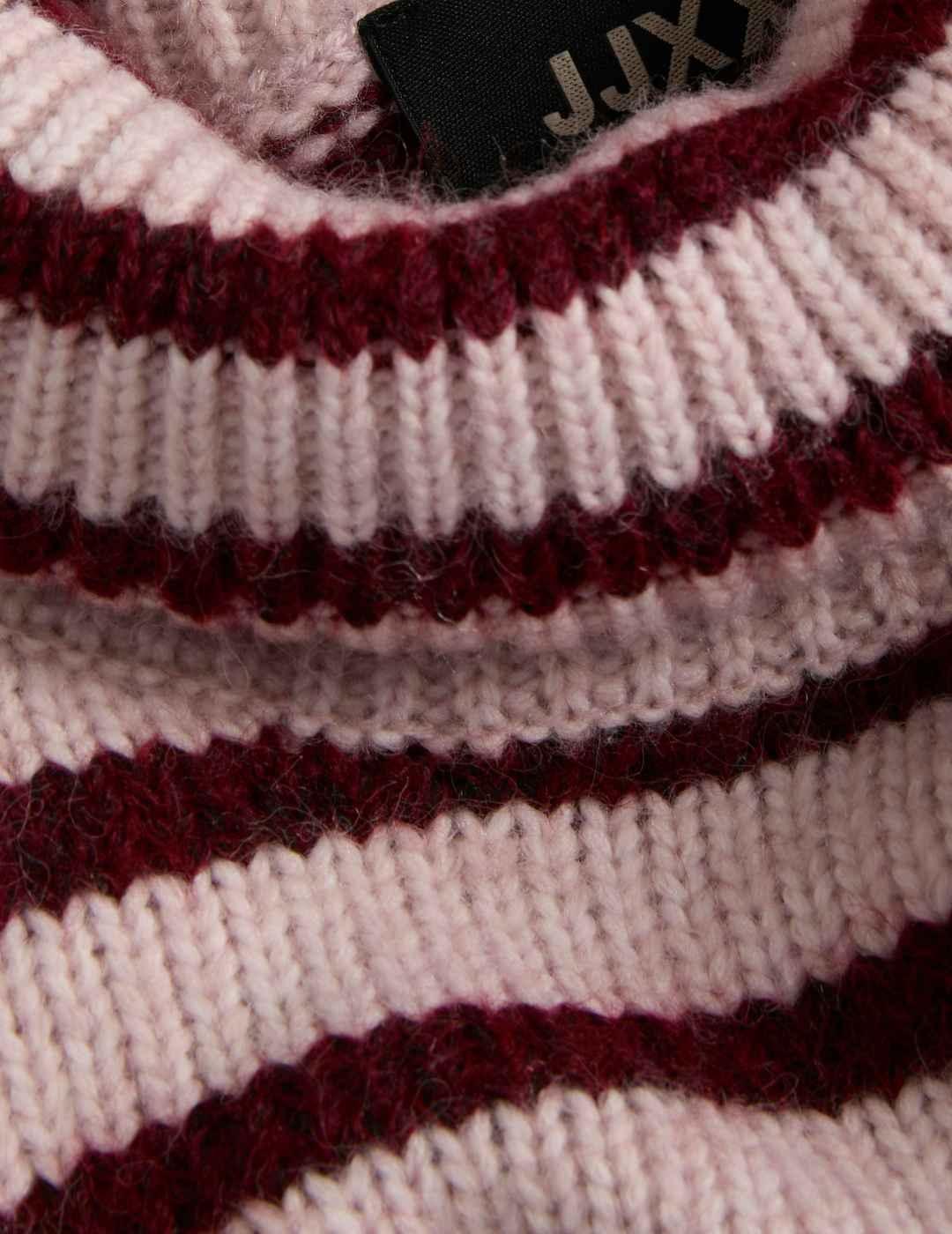 Jersey JJXX Rosanna granate rosa rayas cuello alto de mujer