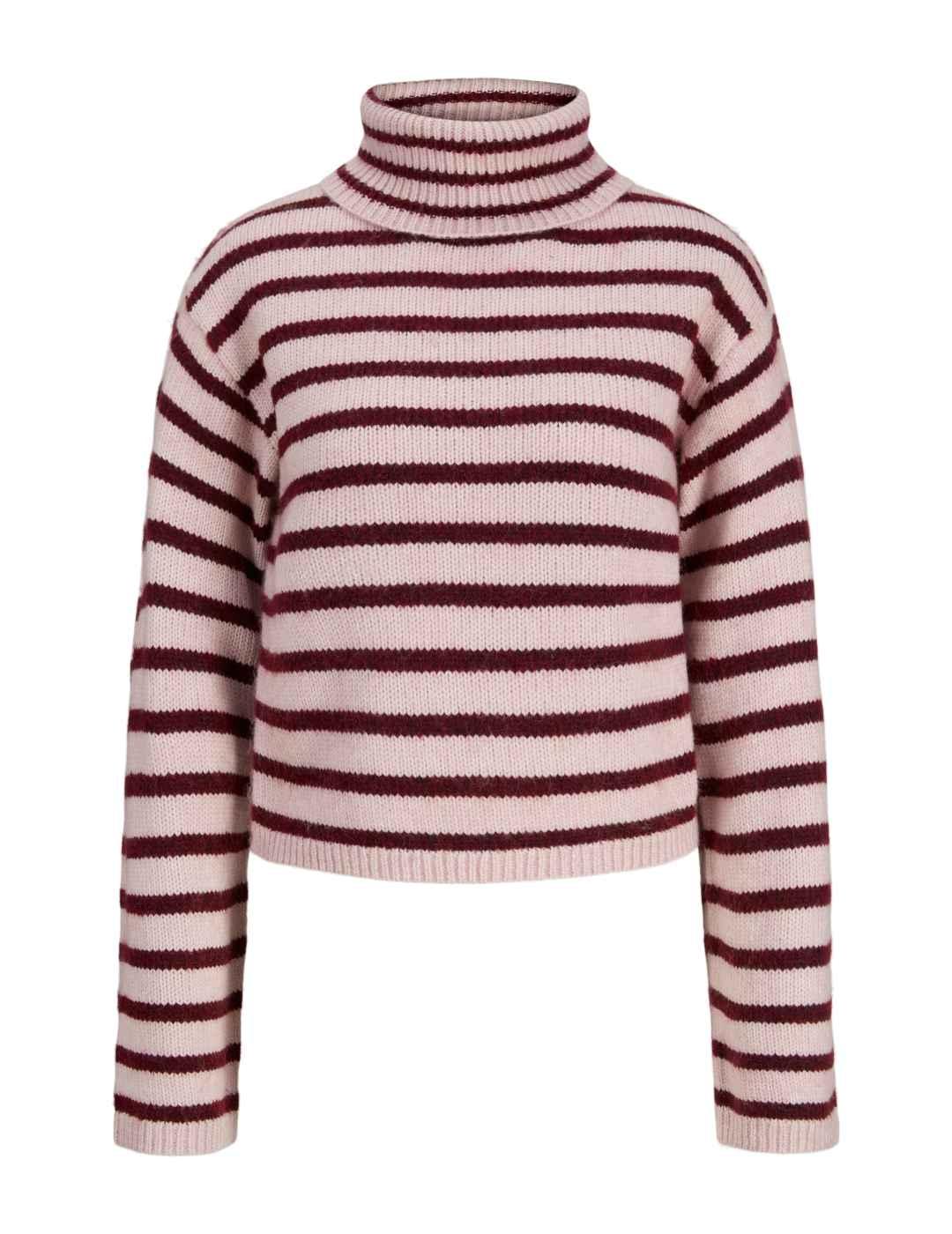 Jersey JJXX Rosanna granate rosa rayas cuello alto de mujer