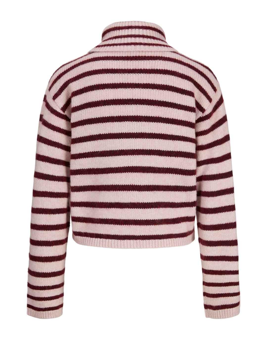 Jersey JJXX Rosanna granate rosa rayas cuello alto de mujer