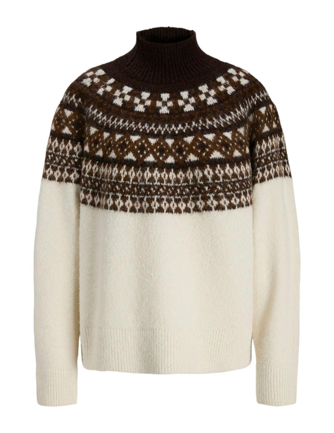 Jersey JJXX Kristin beige y marrón cuello alto para mujer
