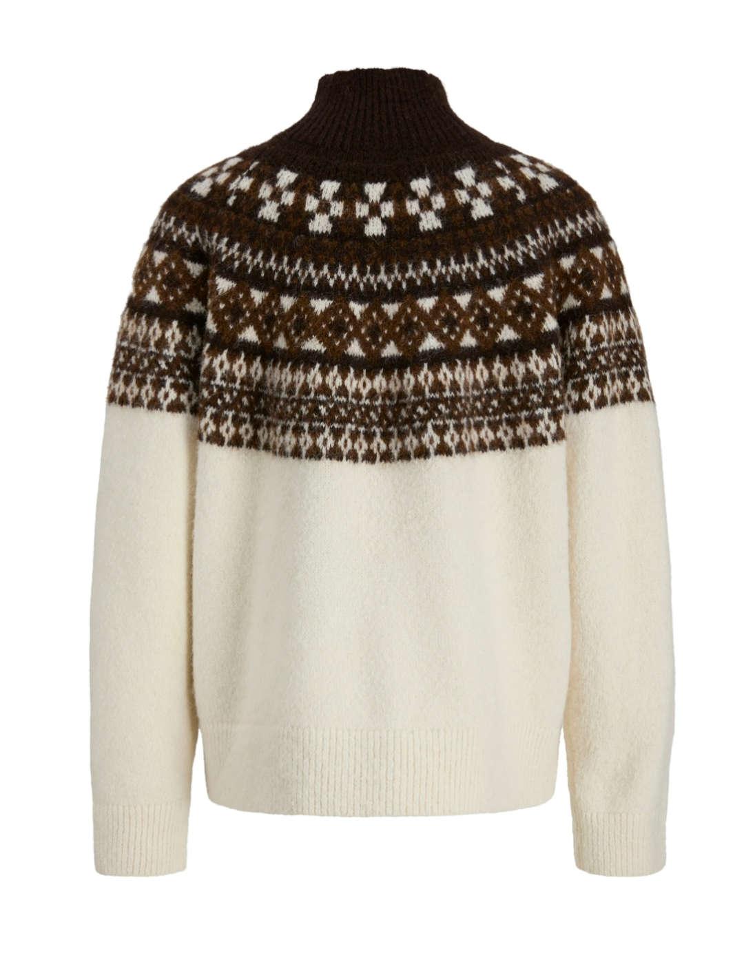 Jersey JJXX Kristin beige y marrón cuello alto para mujer