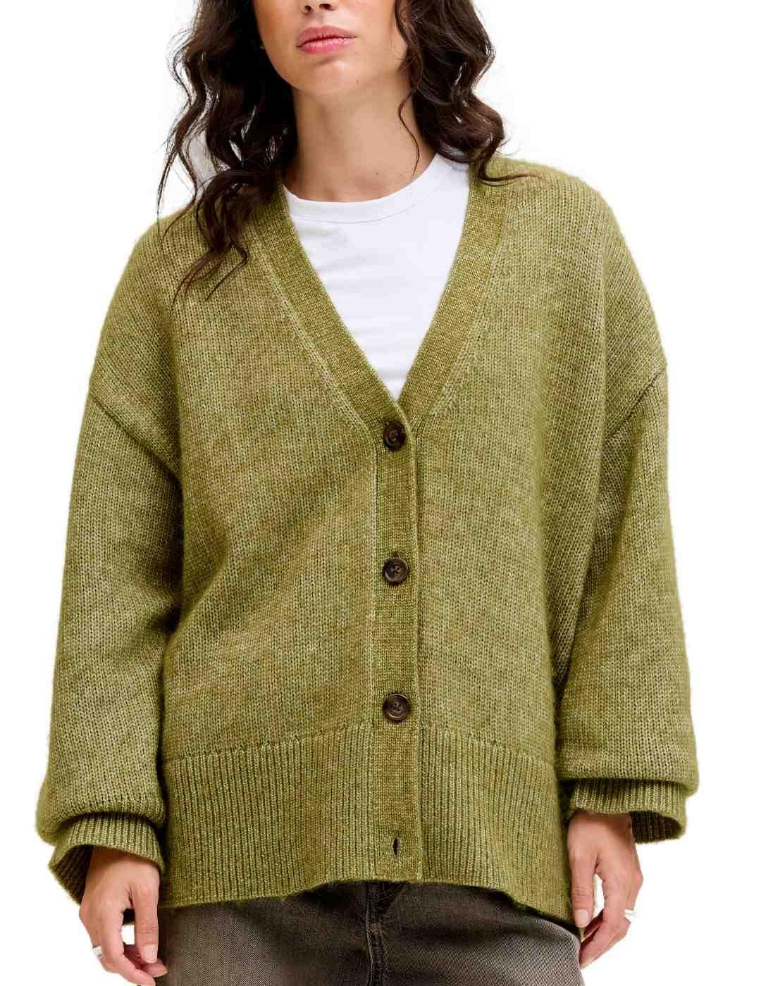 Cárdigan JJXX Rosanna verde oliva punto oversized para mujer