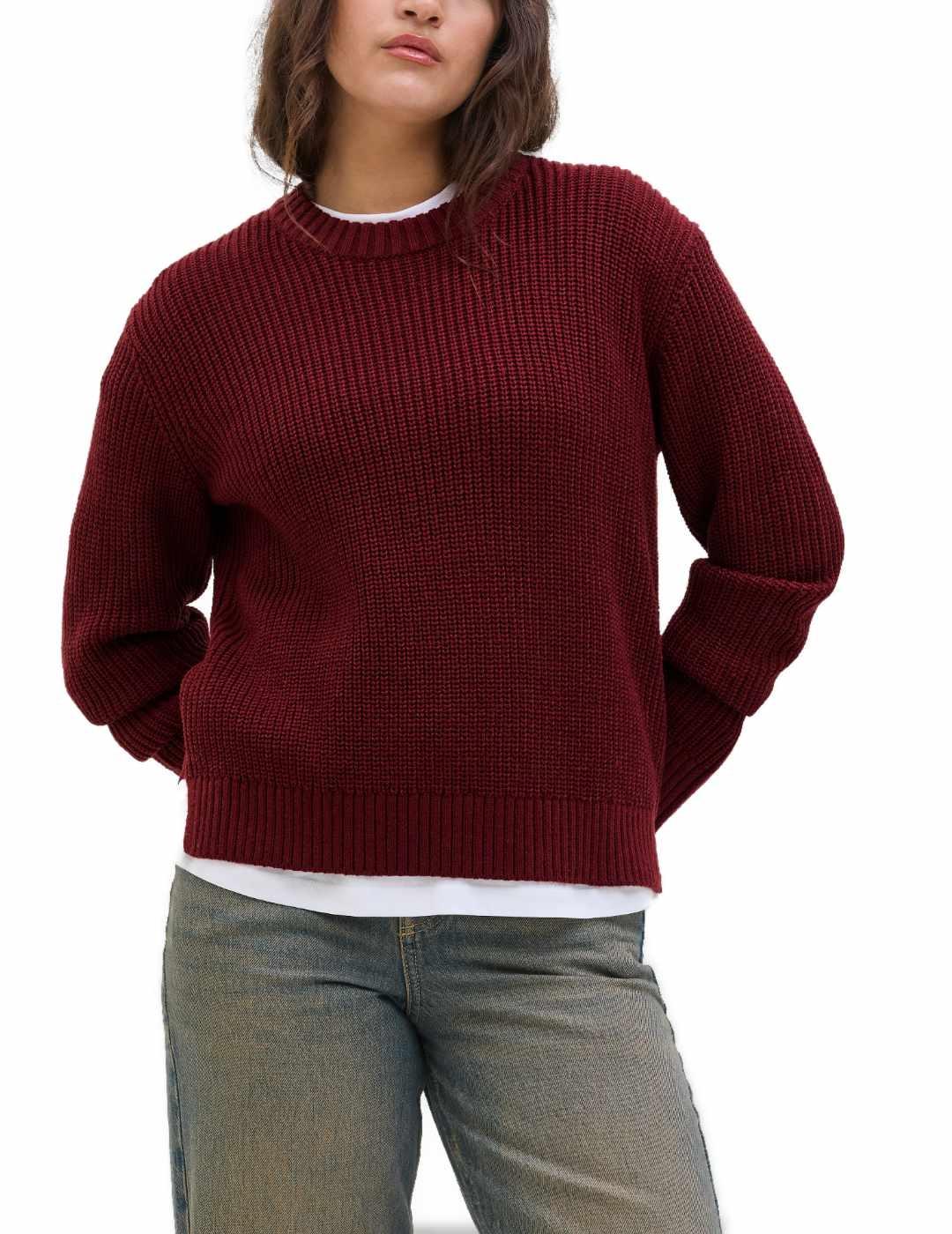 Jersey JJXX Global granate punto grueso para mujer