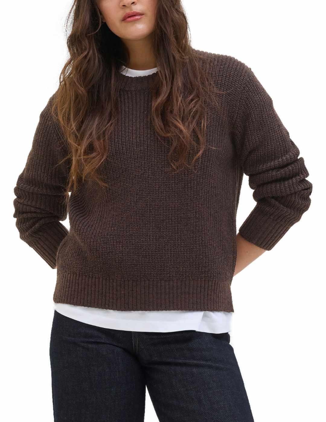 Jersey JJXX Global marrón punto grueso para mujer