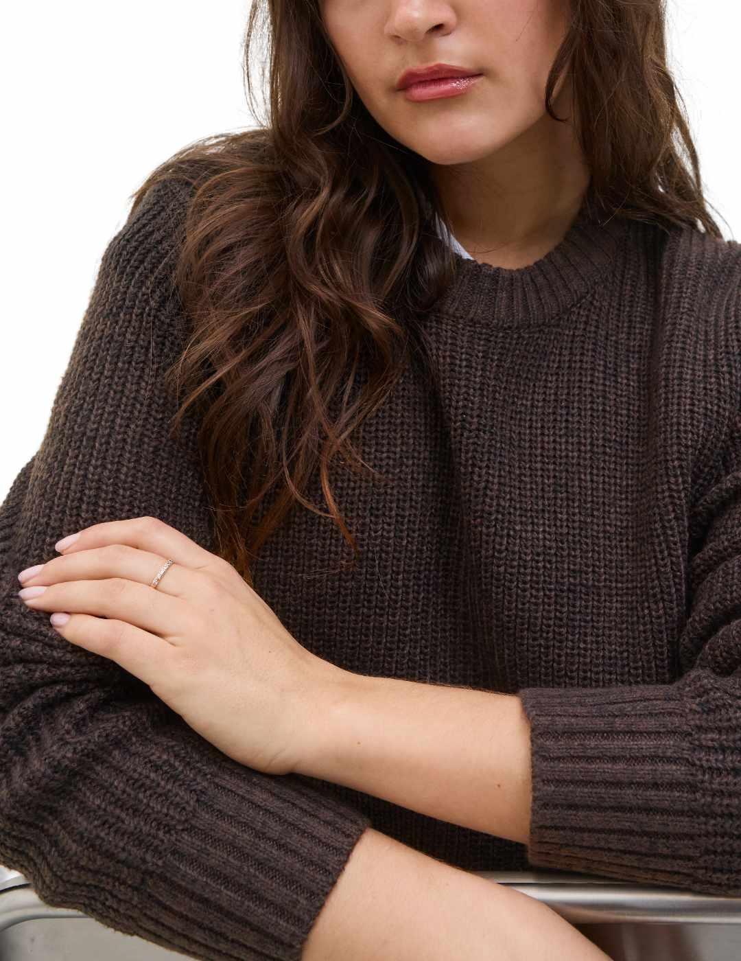 Jersey JJXX Global marrón punto grueso para mujer