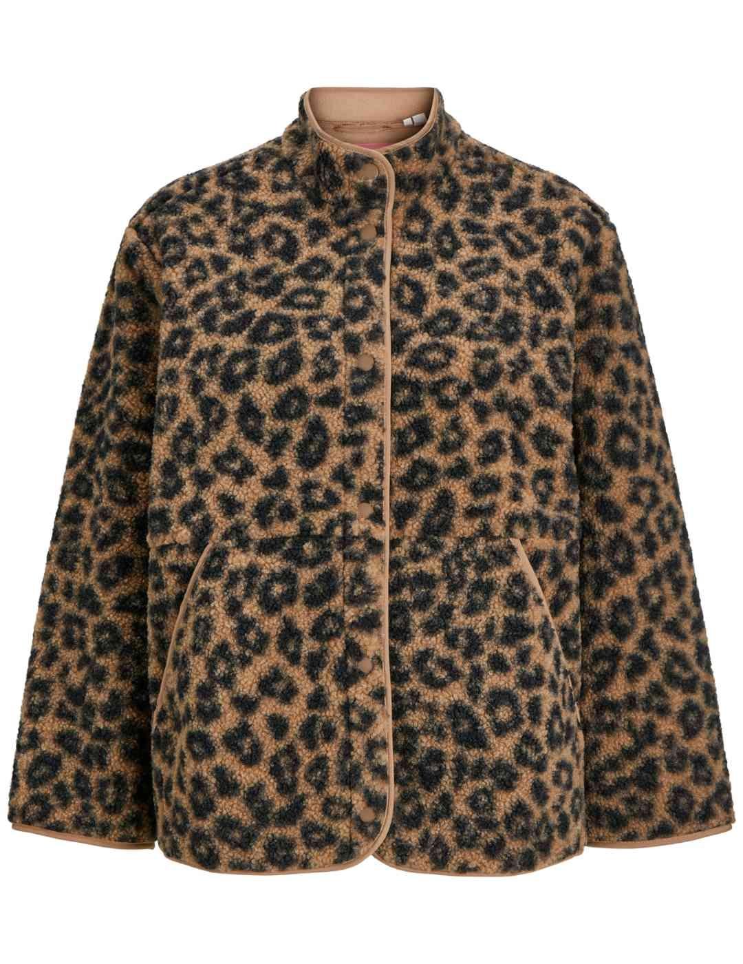 Chaqueta JJXX Vera leopardo marrón y negra polar de mujer