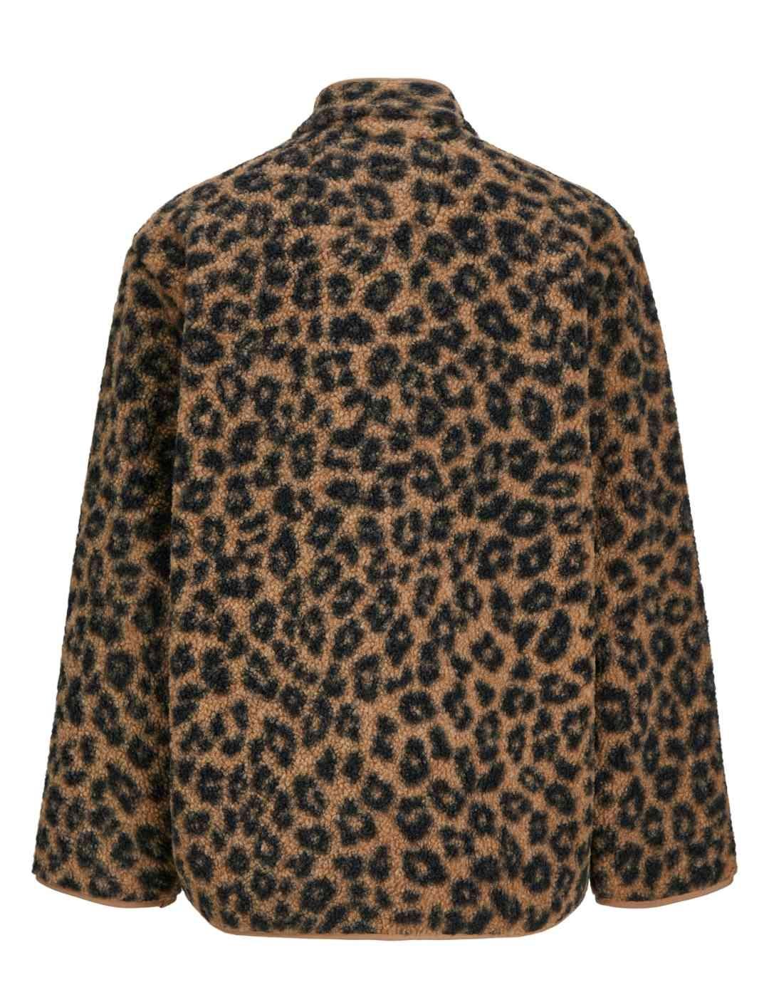 Chaqueta JJXX Vera leopardo marrón y negra polar de mujer