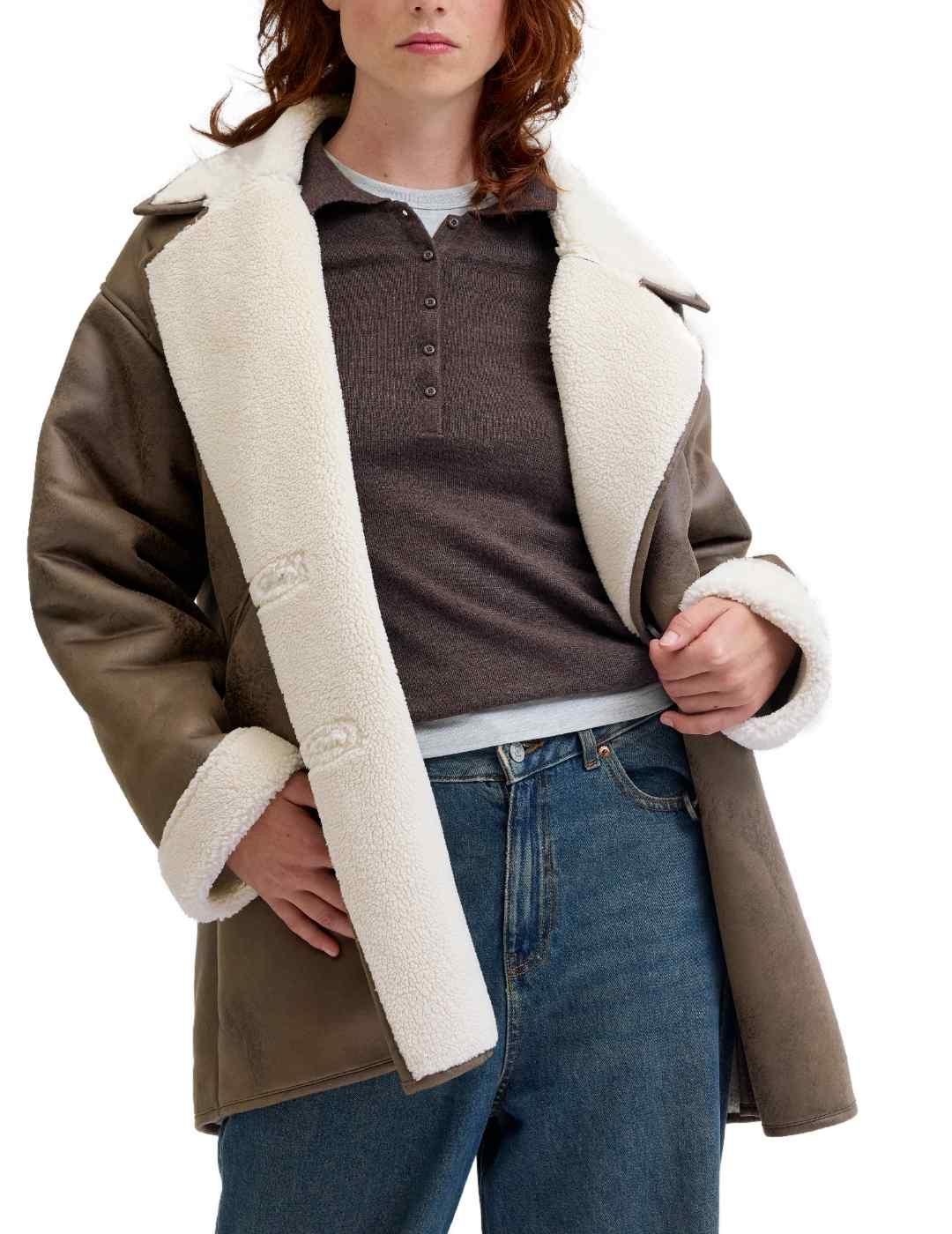 Abrigo JJXX Noelle marrón borreguito holgado para mujer