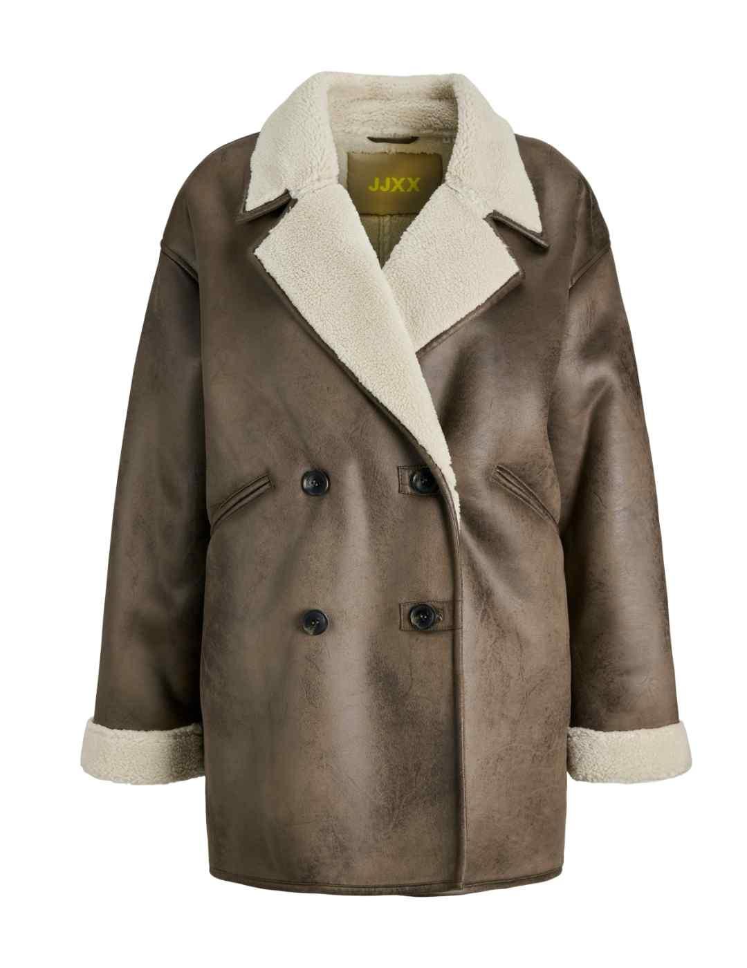Abrigo JJXX Noelle marrón borreguito holgado para mujer