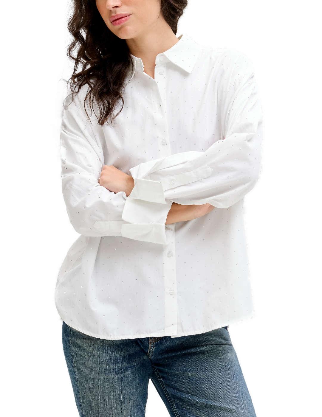 Camisa JJXX Bella blanca brillo manga larga de mujer