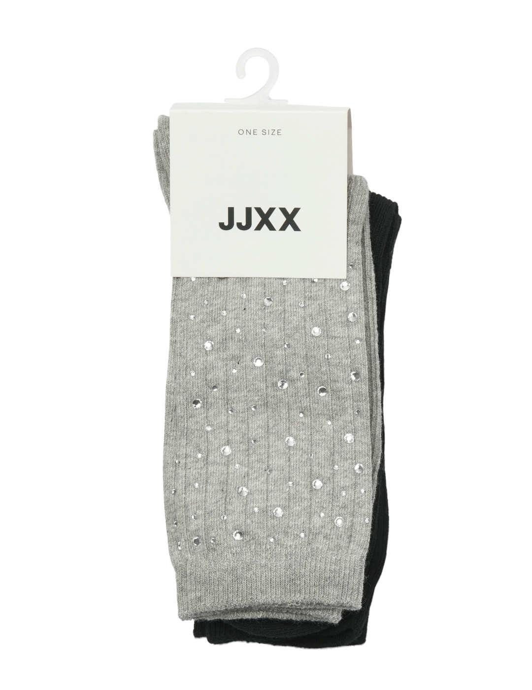 Calcetines JJXX acanalados con purpurina grises pack2 mujer