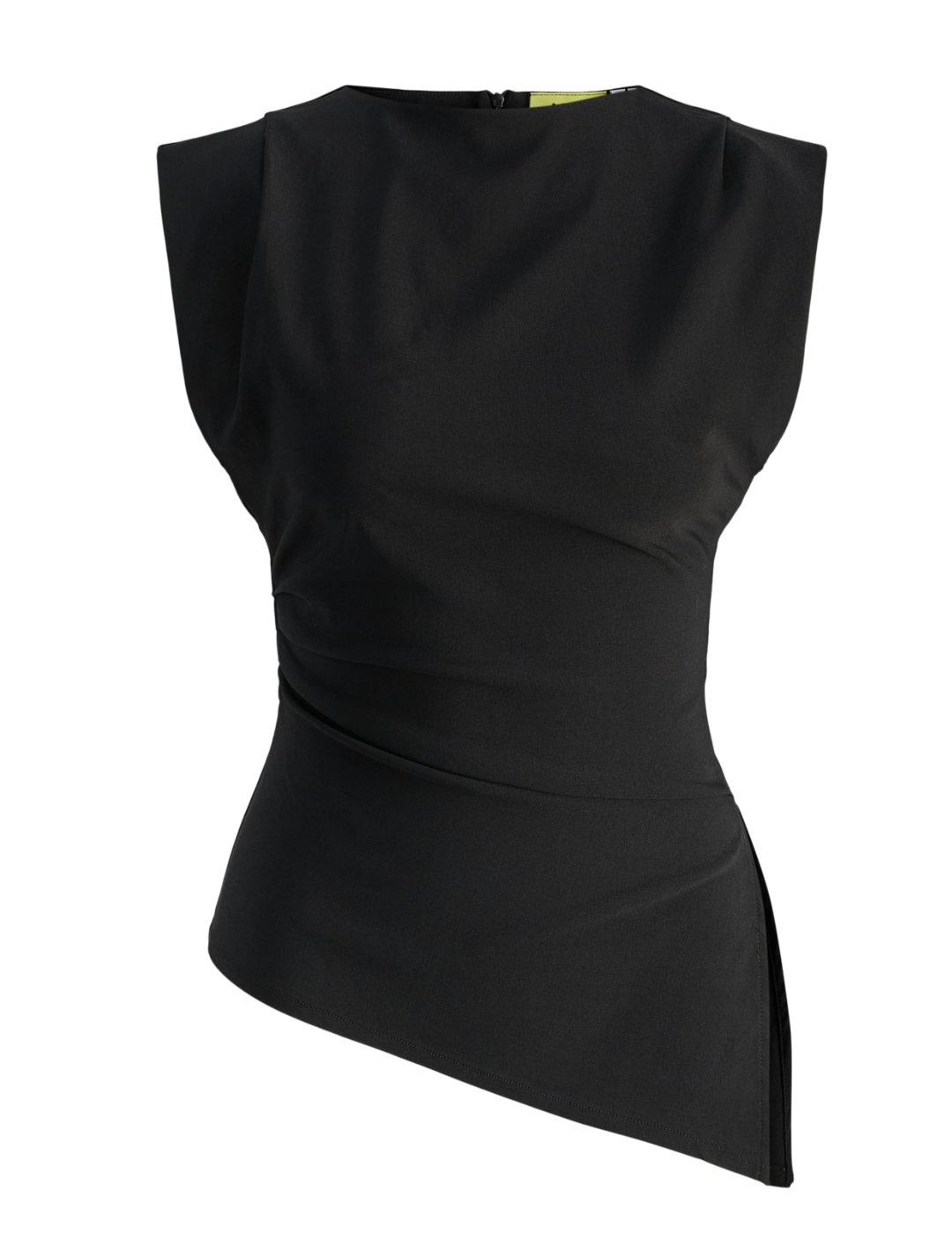 Camiseta JJXX Cat negra tirantes bajo asimétrico de mujer