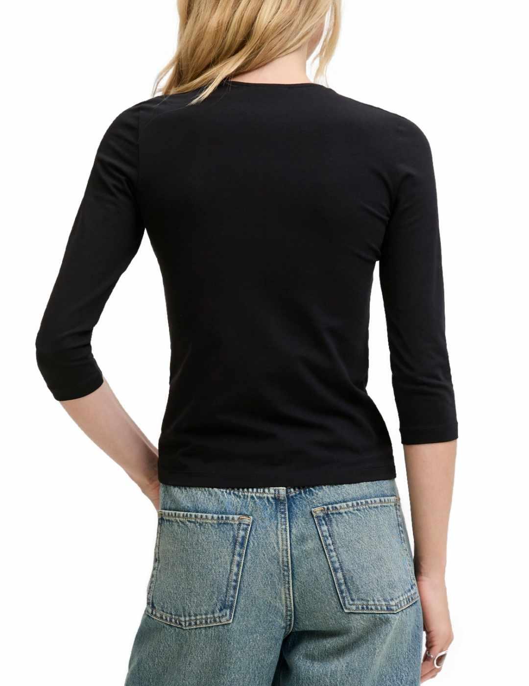 Camiseta JJXX Gigi negro manga larga escote lazo de mujer