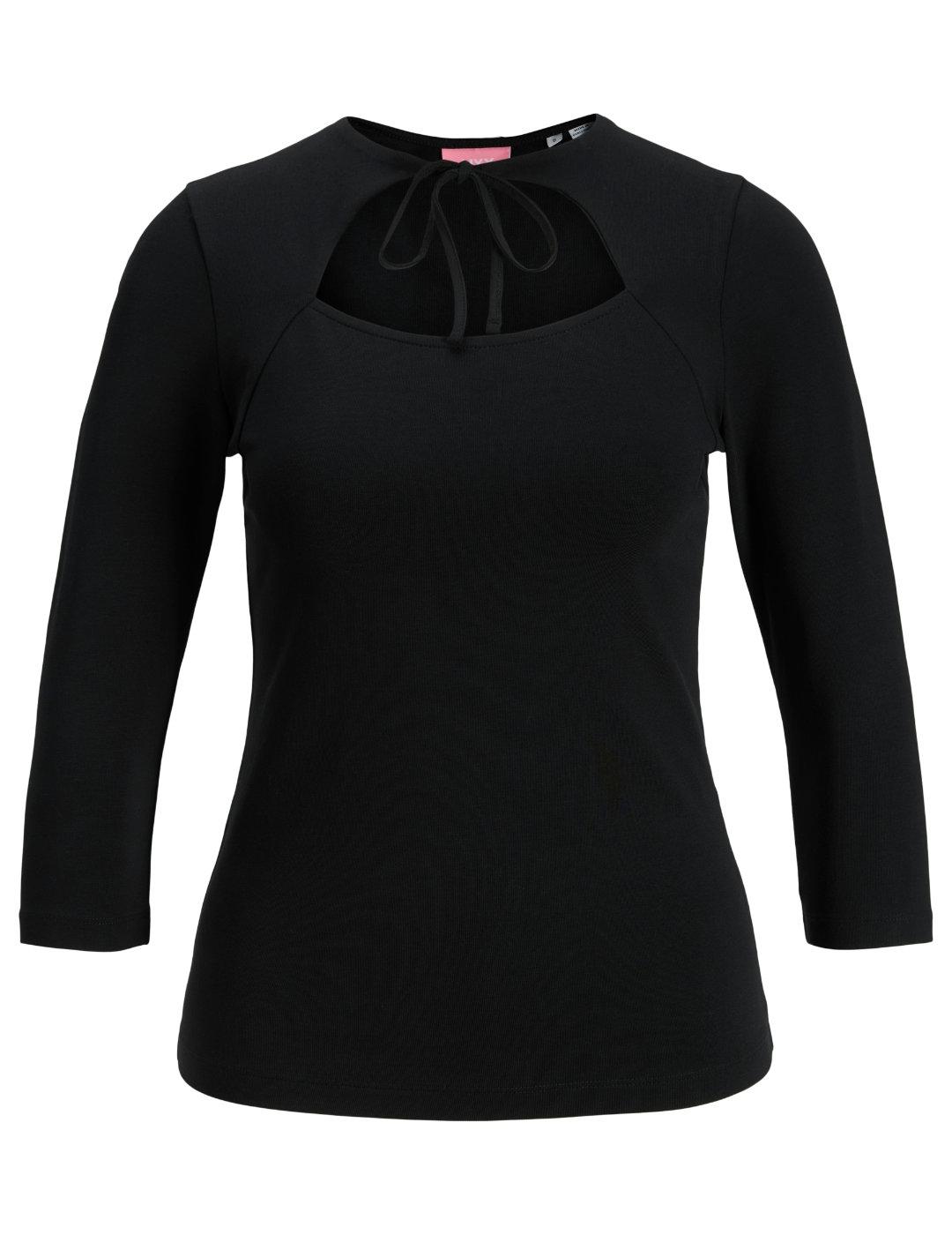 Camiseta JJXX Gigi negro manga larga escote lazo de mujer