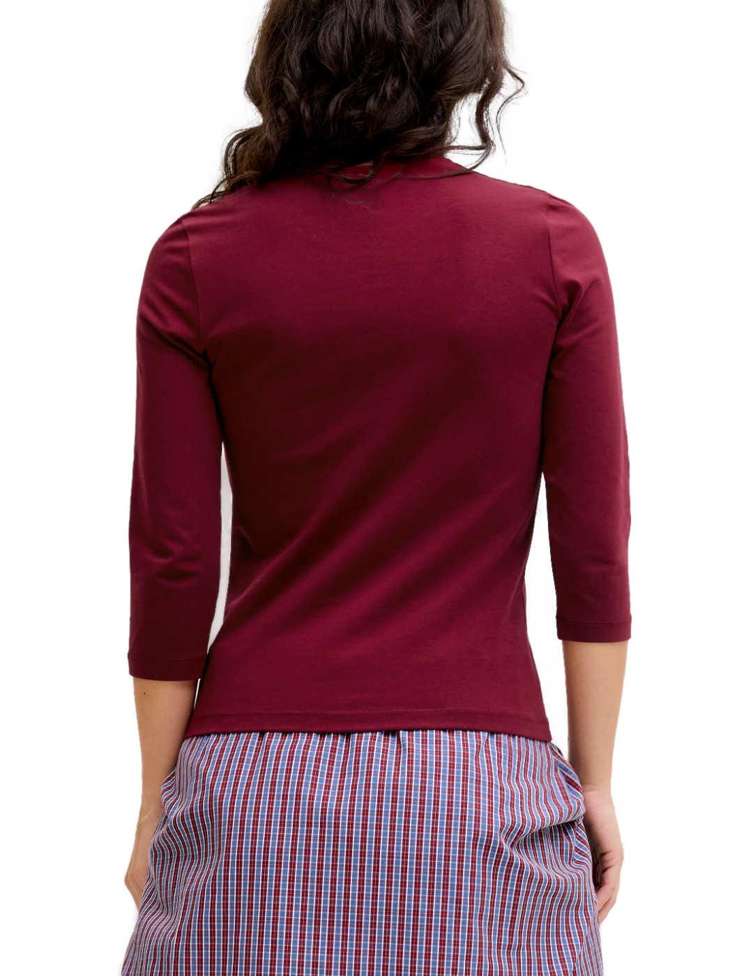 Camiseta JJXX Gigi granate manga larga escote lazo de mujer