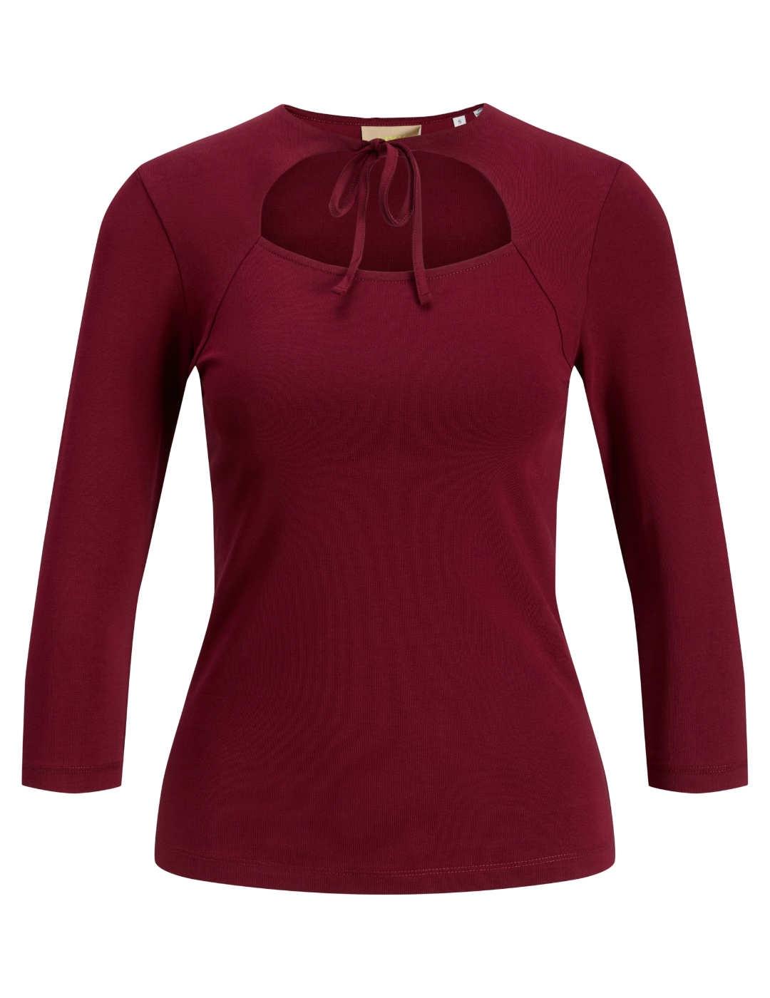 Camiseta JJXX Gigi granate manga larga escote lazo de mujer