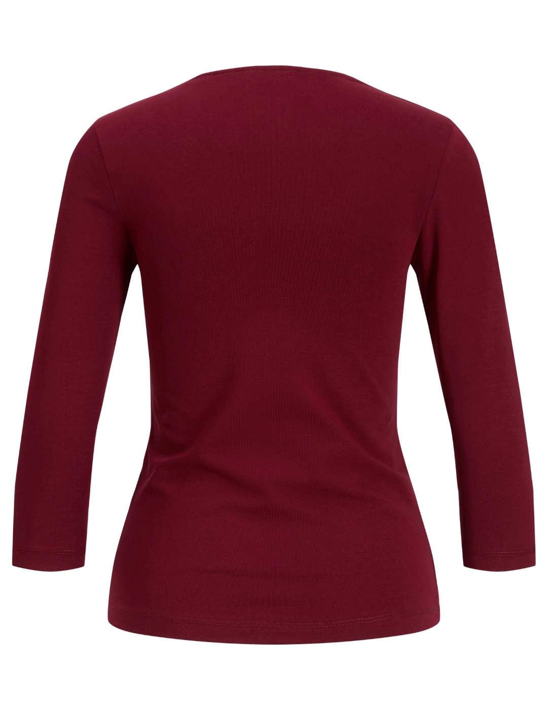 Camiseta JJXX Gigi granate manga larga escote lazo de mujer