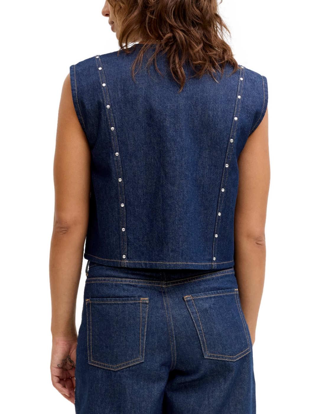 Blusa JJXX Mae manga sisa tachuelas vaquera azul de mujer
