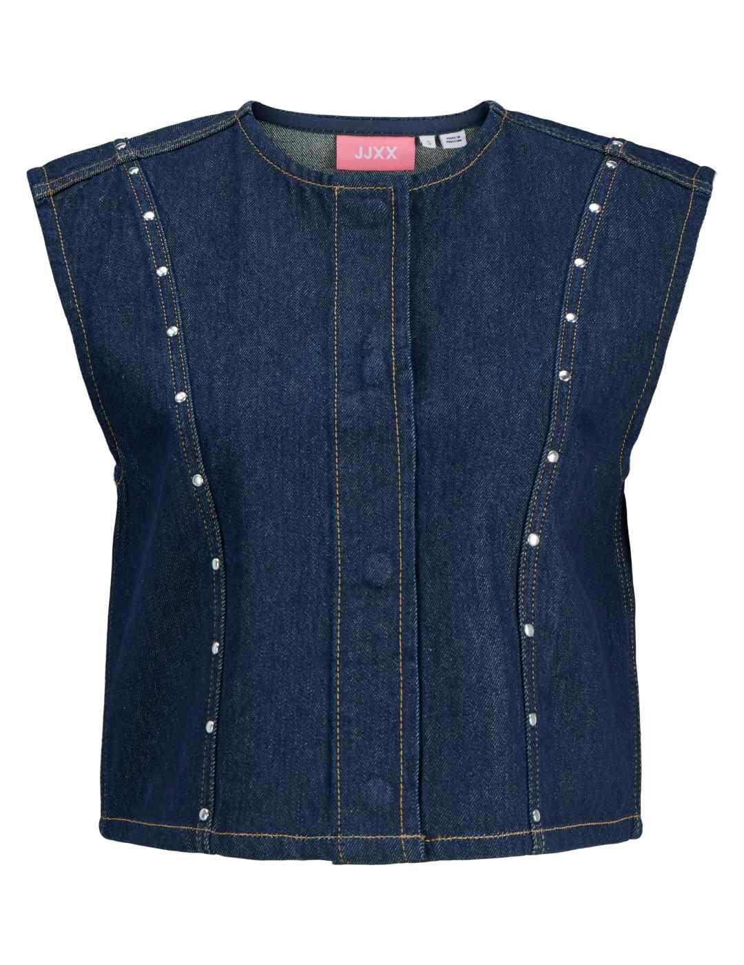 Blusa JJXX Mae manga sisa tachuelas vaquera azul de mujer