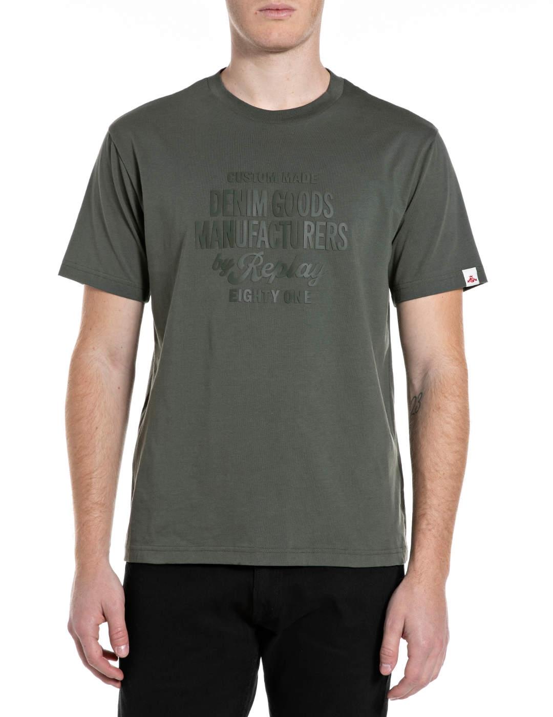 Camiseta Replay con inscripción frontal verde de hombre