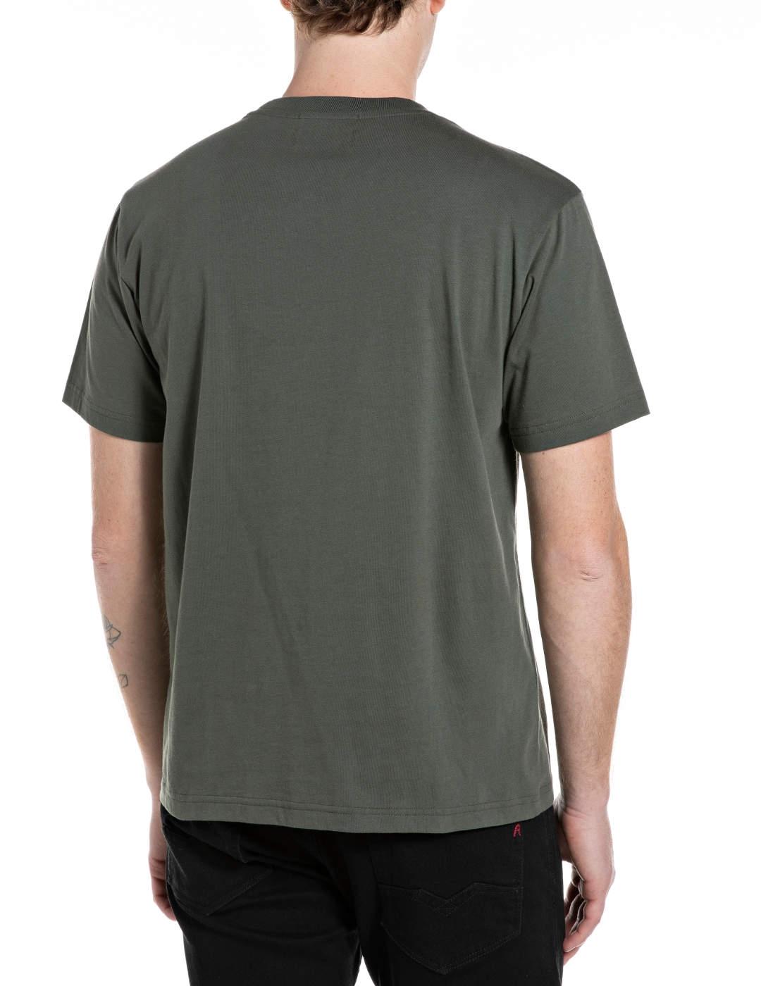 Camiseta Replay con inscripción frontal verde de hombre