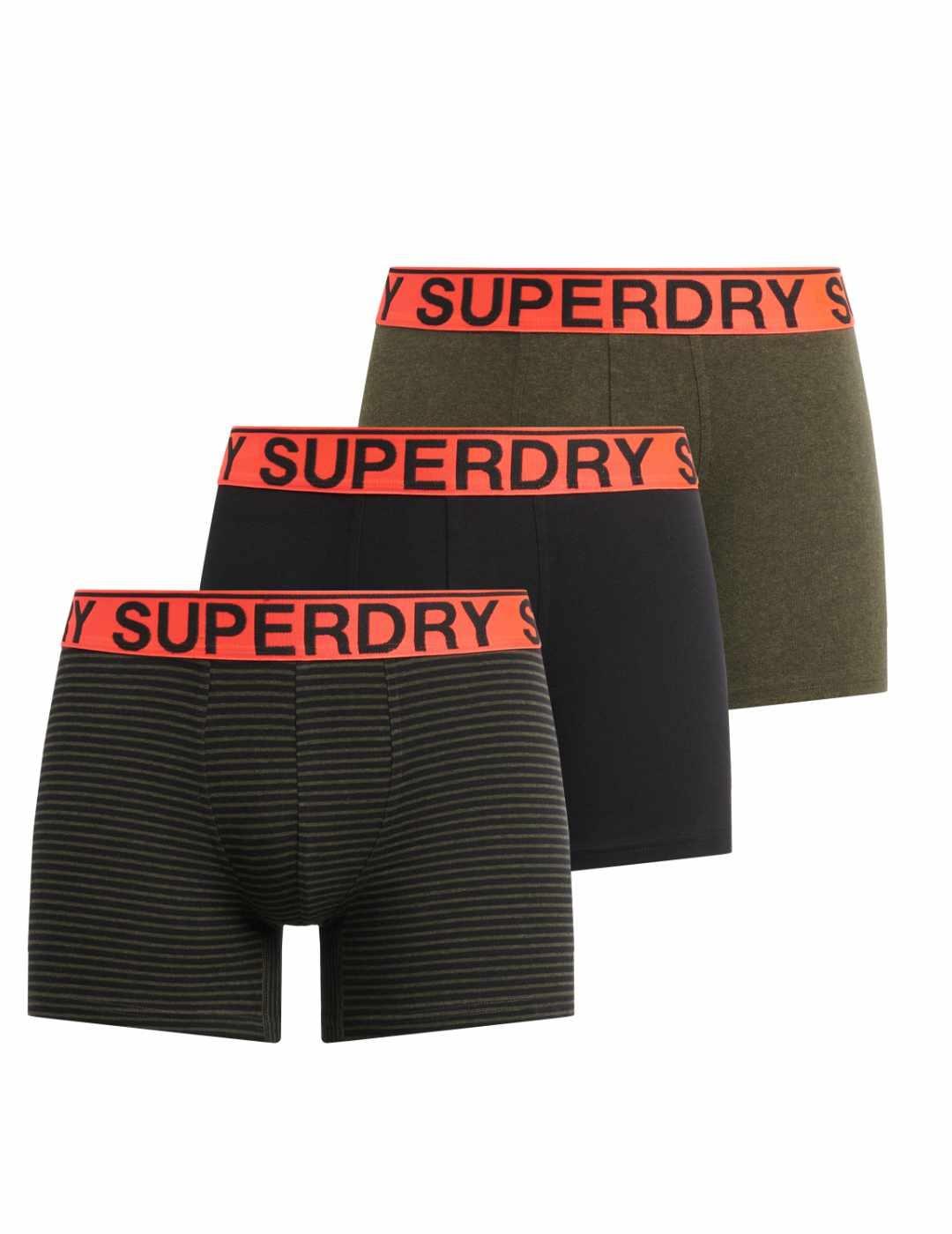 Íntimo Superdry pack3 boxer negro y verde caqui para hombre