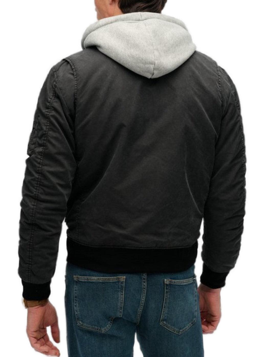 Bomber Superdry militar gris capucha acolchada para hombre