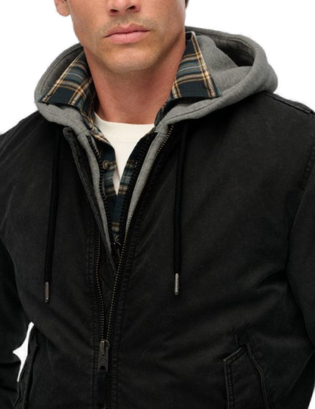 Bomber Superdry militar gris capucha acolchada para hombre