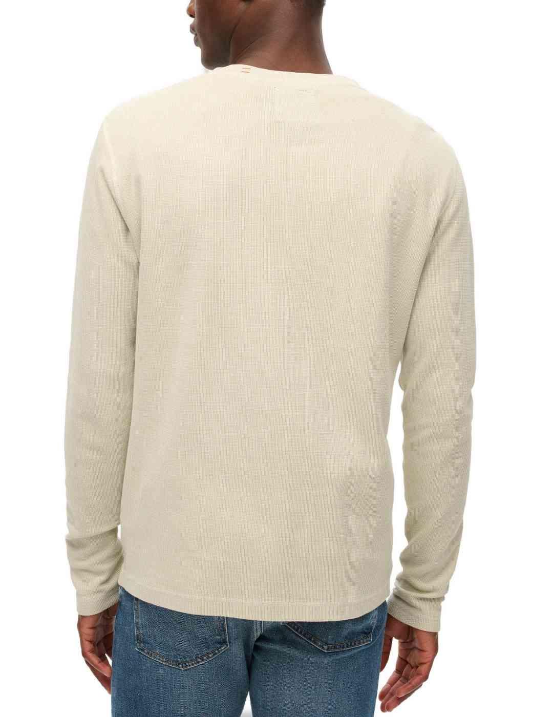 Jersey Superdry beige cuello henley abotonado para hombre