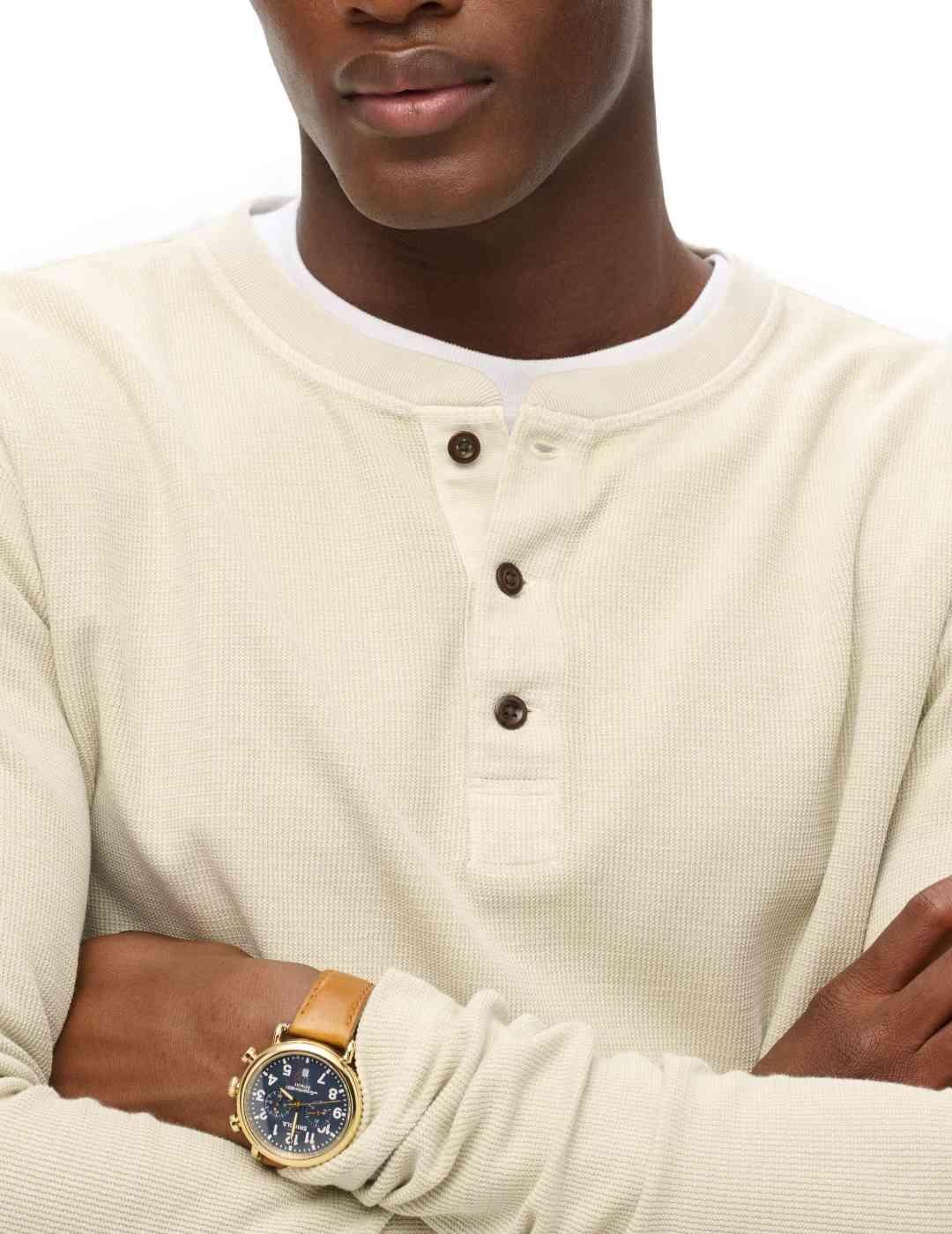 Jersey Superdry beige cuello henley abotonado para hombre