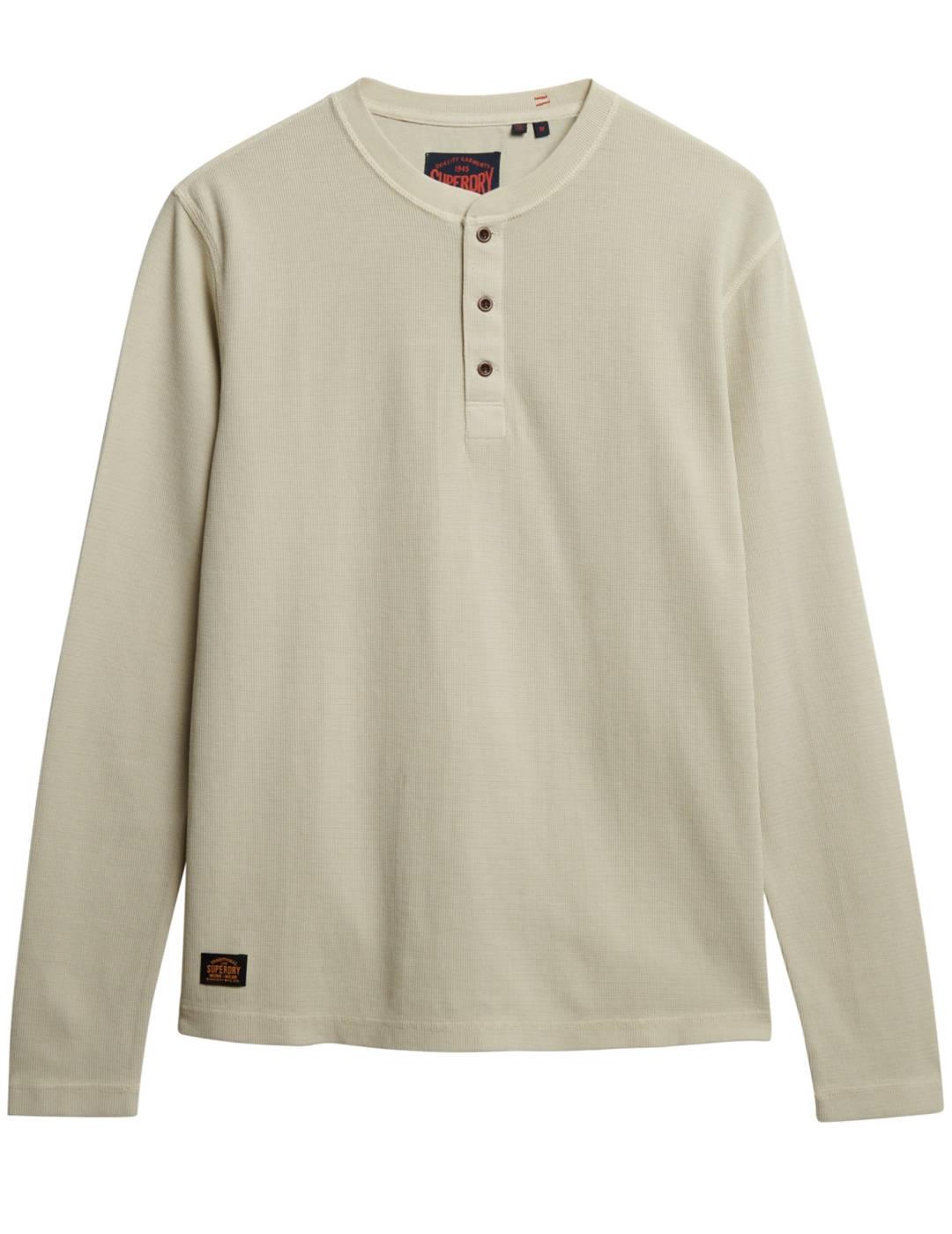 Jersey Superdry beige cuello henley abotonado para hombre