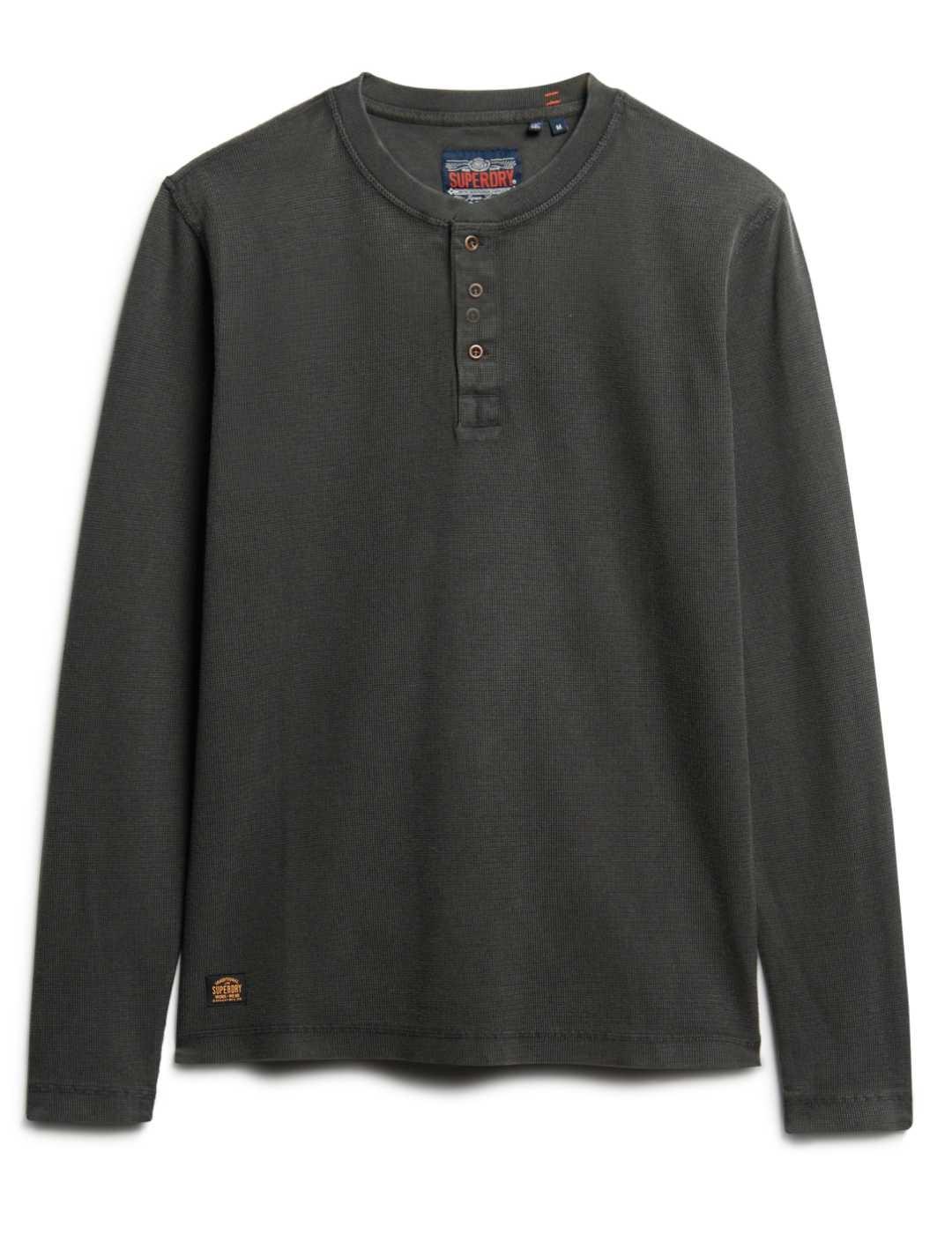 Jersey Superdry negro cuello henley abotonado para hombre